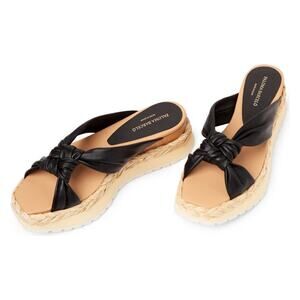 Paloma Barcelo Vaza Platform Wedge Sandal, Size 41 (10.5) Raffia Slide Black